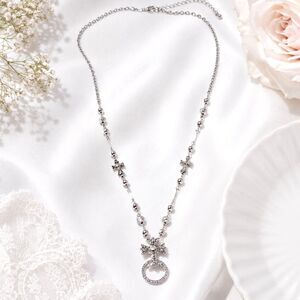 Silver Tone Rhinestone Cross Statement Necklace Vintage Style
